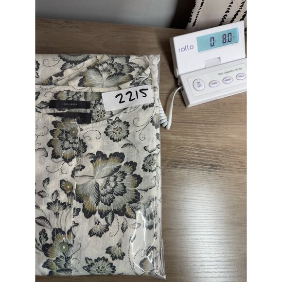 Tahari Womens Linen Tunic Top 2X Gray Black Floral Button Front Roll Tab Flowy - Picture 16 of 16